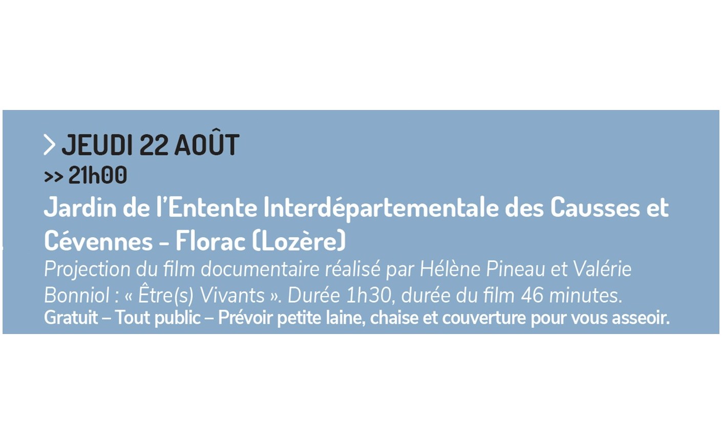 Projection d'un film documentaire - Jeudi 22 août à Florac