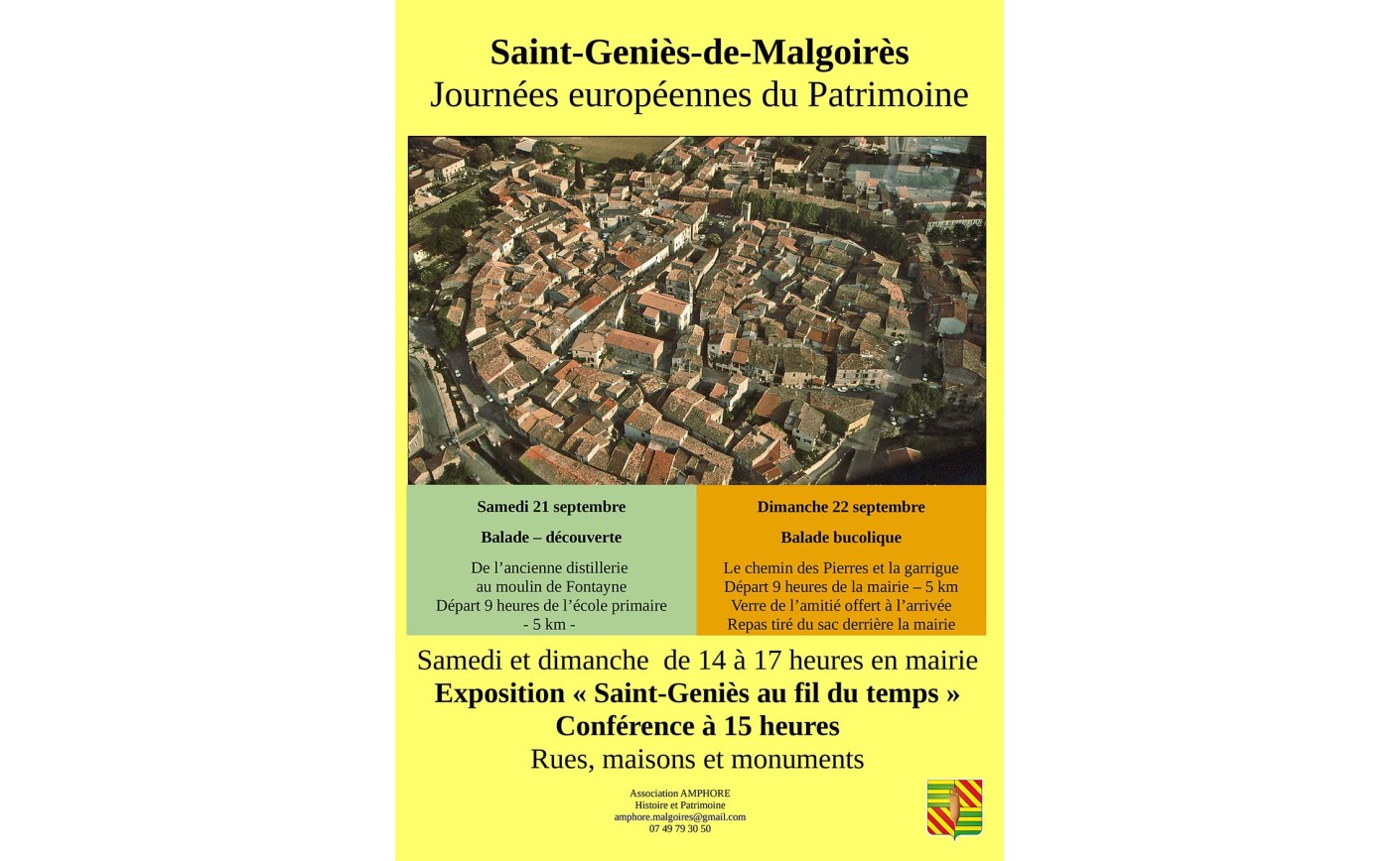 Journée du Patrimoine - Saint Geniès de Malgoirès 21 & 22 septembre