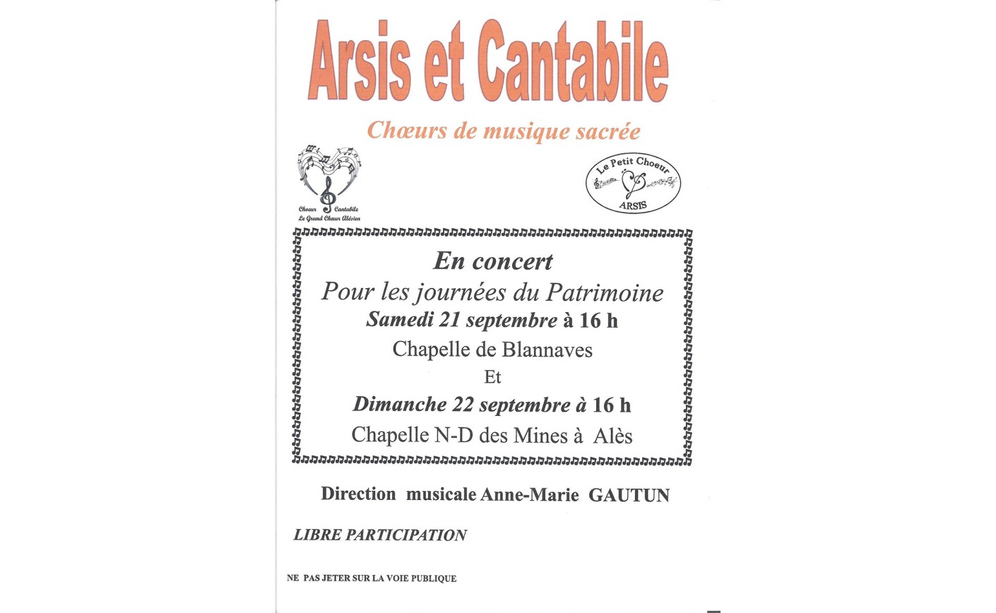 Concert Aris et Cantabile - 21 & 22 septembre à l'Ermitage