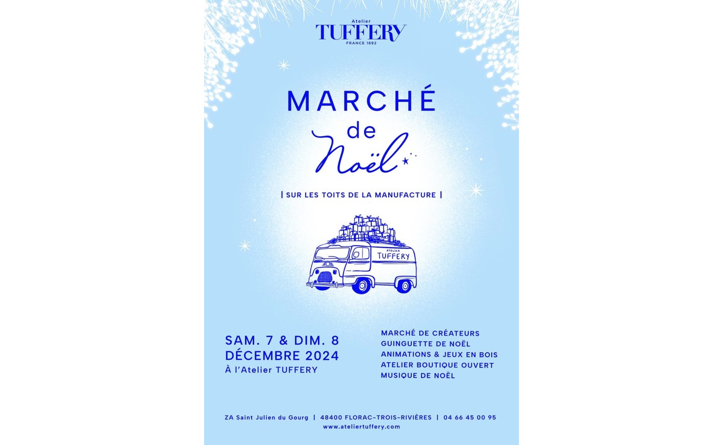 Atelier Tuffery organise un marché de Noël à la manufacture de Florac Samedi 7 et dimanche 8 décembre