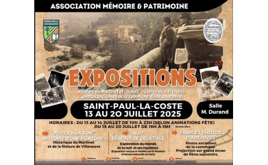 Association Mémoire & Patrimoine  Expositions « Filature du Martinet et « la nuit » (réserve de ciel étoilé), photos anciennes de la commune...