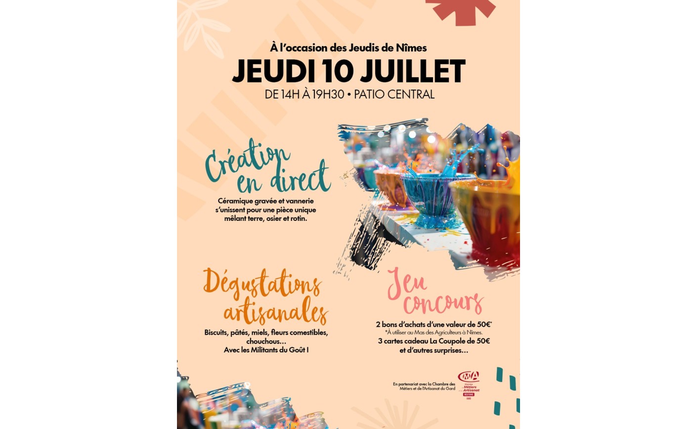 « Éclats d’Artisanat » : Un marché créatif et gourmand à La Coupole, un préambule estival aux Jeudis de Nîmes signé CMA Gard