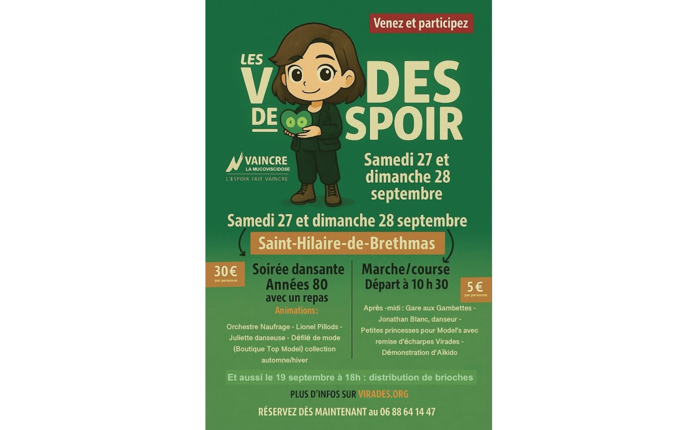Tous ensemble, les 27 et 28 septembre avec Les Virades de l’Espoir  pour vaincre la Mucoviscidose  